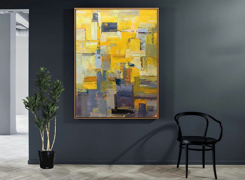 Original Abstract Painting Extra Large Canvas Art,Vertical Palette Knife Contemporary Art,Large Wall Canvas,Yellow,Brown,Taupe,Purple,Beige.etc